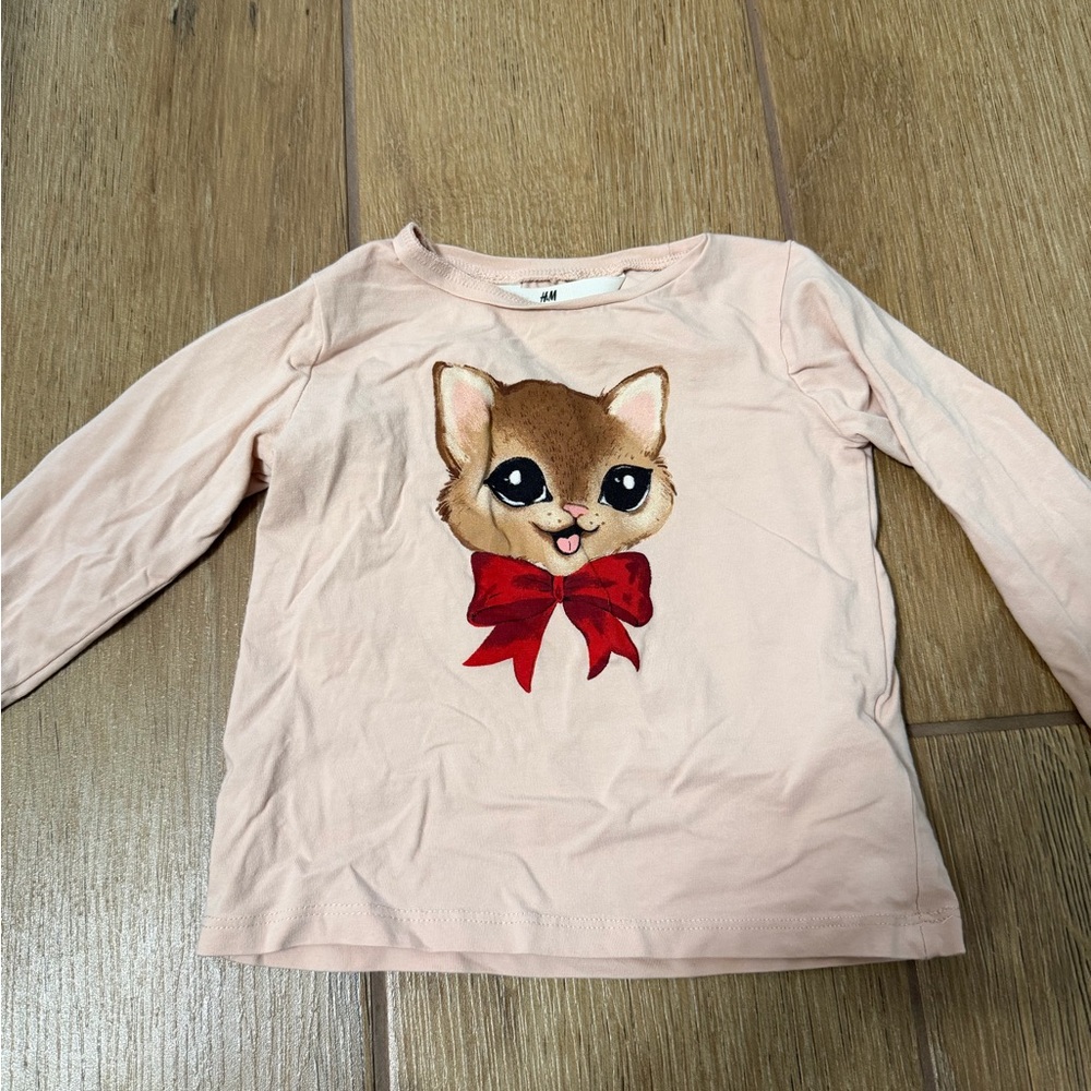 H&M Kids Light Pink Long Sleeve with Cat and Red Bow